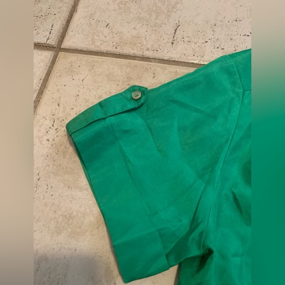 Simpsons Emerald Green Blouse Size 12 70s 80s Short Sleeve Button Down Shirt Top - Picture 2 of 7